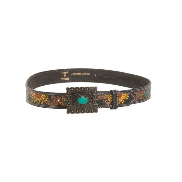 AMERICAN BISON Sunflower Leather Sunflower Tooled Belt With Contrast Stitch - Picture 1 of 1